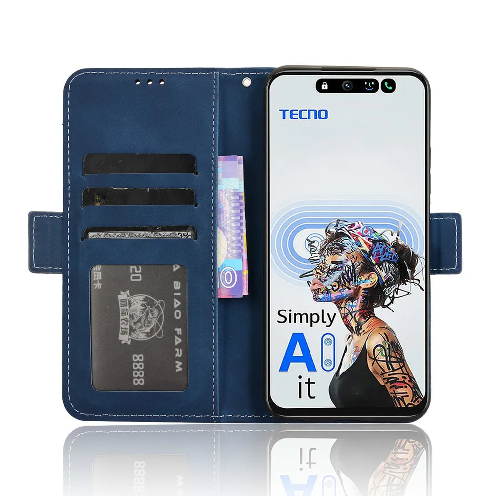 Leather Wallet Case for Tecno Pova 6 Neo 5G / Spark 30 5G, Magnetic Book Flip Cover, Card Photo Holder, Luxury Mobile Phone Case