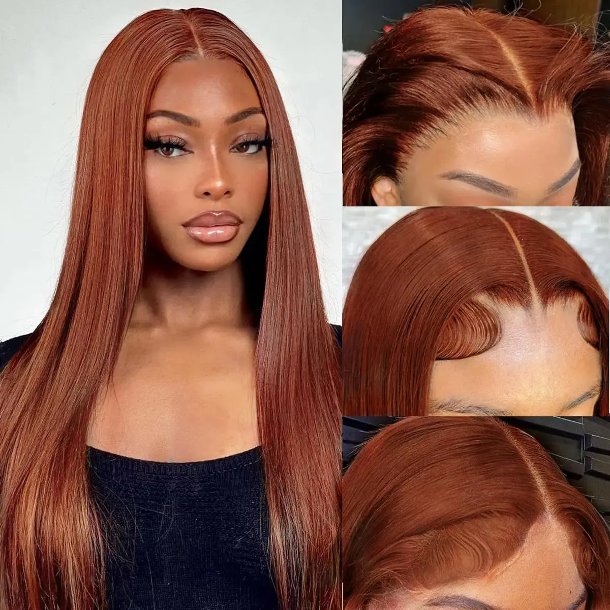 Straight Lace Front Wigs Human Hair Pre Plucked 13x6Transparent Lace Front Wigs for Women Reddish Brown Lace Front Wigs 33#