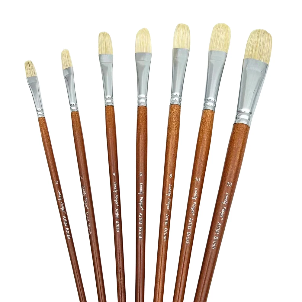 7pcs Professional Premium Long Handled Bristle Paint Brushes Set 100% Natural Chungking Hog Bristle Filbert/Fan Artist Brushes