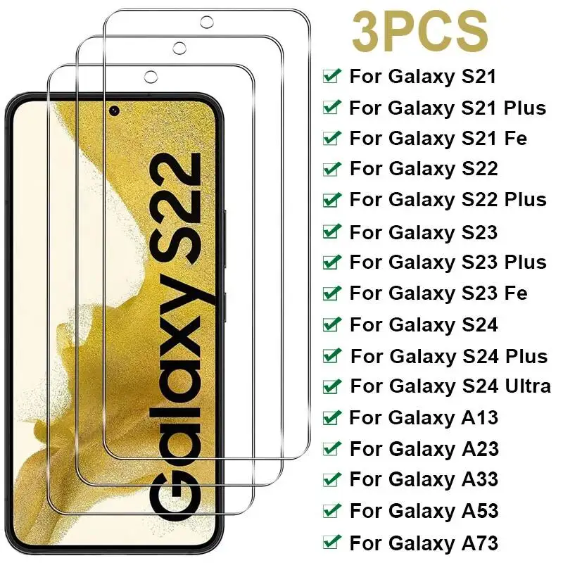 

Защитное стекло для экрана Galaxy S22 S23 Plus S24 Ultra S21 Fe, 3 шт., для Samsung A53 A13 A23 A33 A03S A73