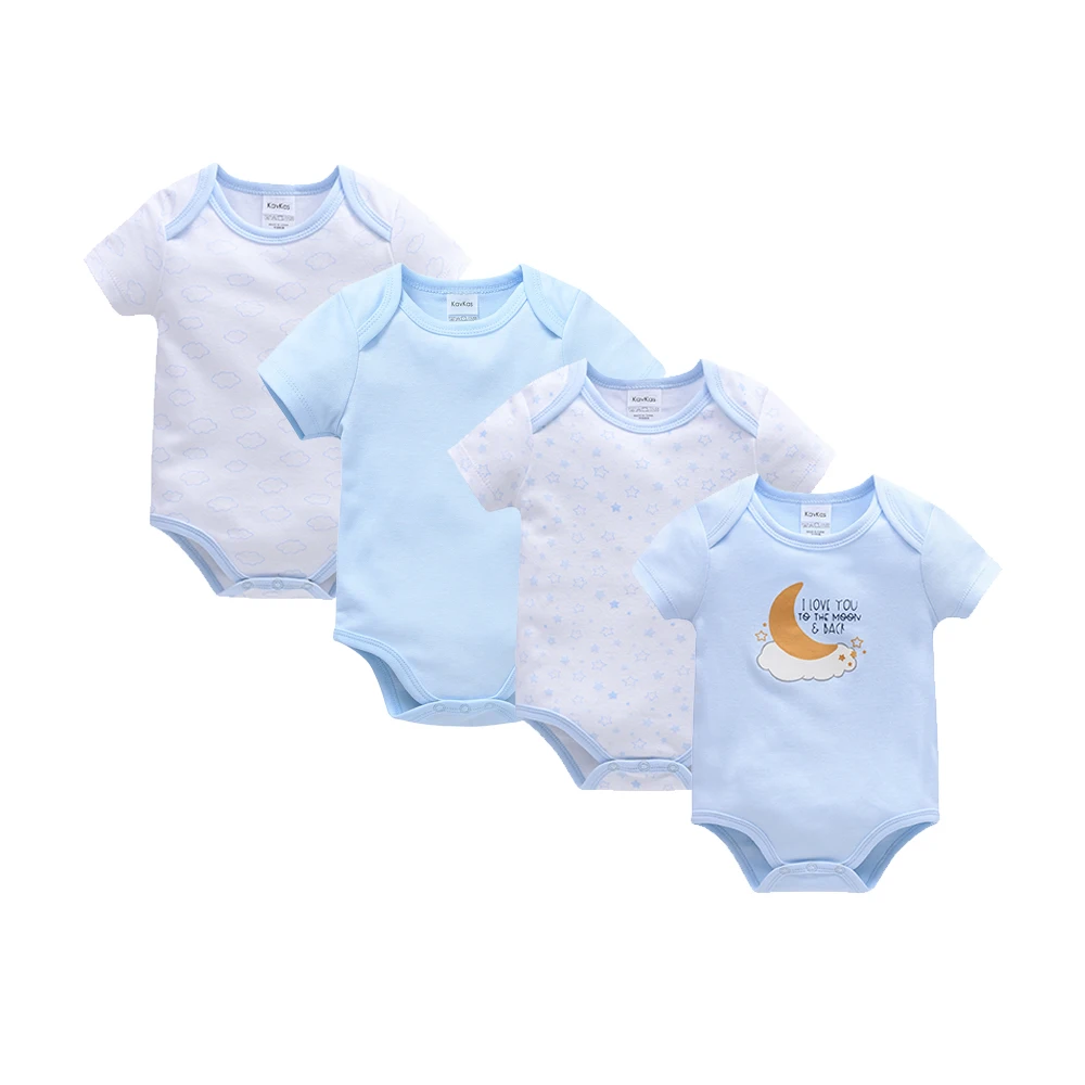 4 Pcs Baby Rompers Boys Clothing Set 100% Cotton Kids Bodysuit Star Moon Cute Print Jumpsuit Boys Romper  Infant Products 0-12M