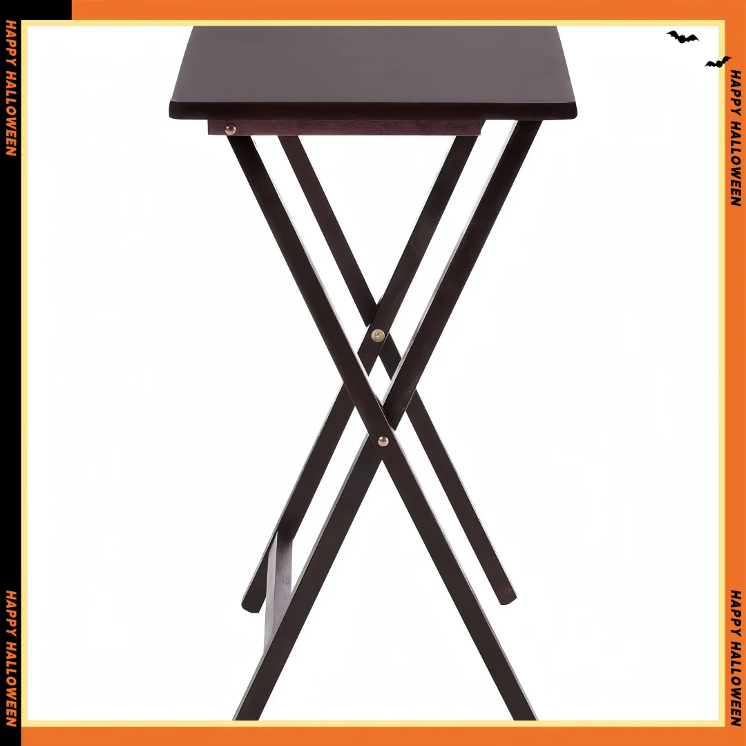 مجموعة طاولة صينية تلفزيون قابلة للطي مكونة من قطعتين - طاولة للوجبات الخفيفة ذات لمسة نهائية من خشب الجوز للمساحات الصغيرة وغرفة النوم وغرفة المعيشة