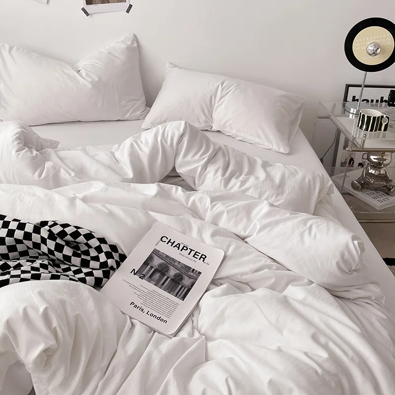 

Japanese Style Solid Color 3 4 Piece Set King Duvet Cover with Bedsheet Pillowcases Hotel Grade Euro Bedding Bed Linens Queen EU