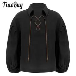 Kids Boys Medieval Pirate Shirts Viking Renaissance Lace up Mercenary Tee Shirts Tops Halloween Theme Party Performance Costume