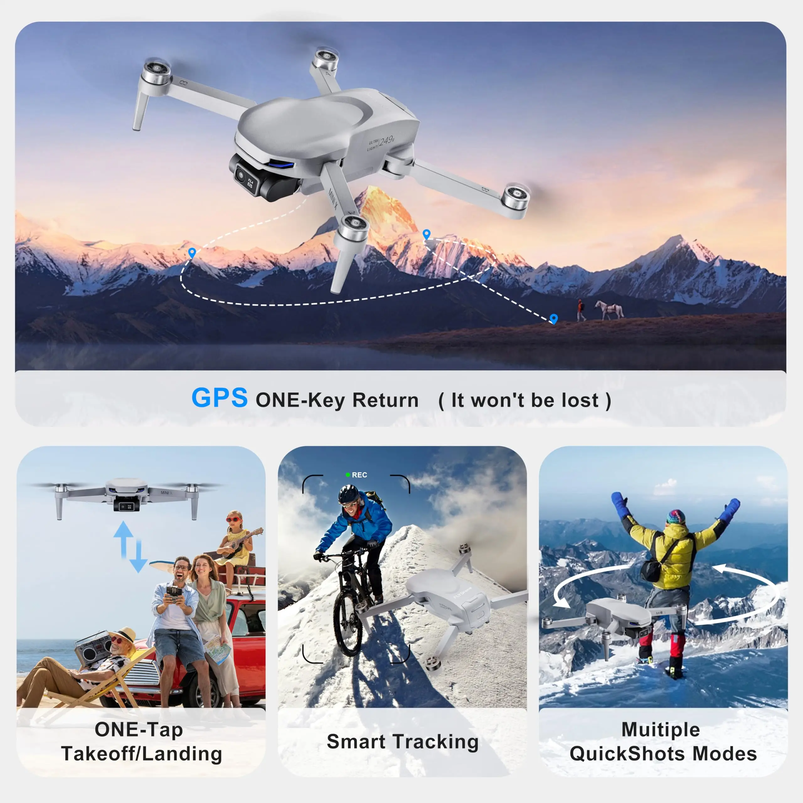 Drone with Camera for Adults, 2K EIS GPS Foldable FPV Quadcopter with Auto Return, One-Key Take Off/Landing, Follow Me, Optical Flow, Speed Adjustment, 5G FPV Transmission, 2 Batteries, Gift for Teens - view 7