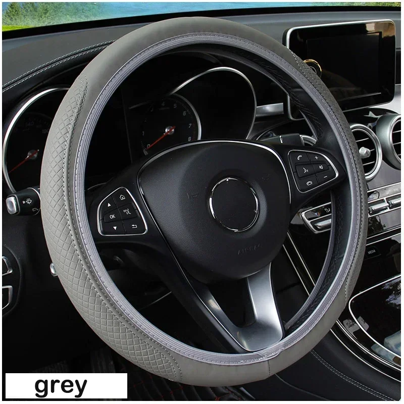 NEW Car Steering Wheel Cover Artificial Leather Elastic Skidproof Auto Steering- Wheel Embossing Leather Over Car-styling