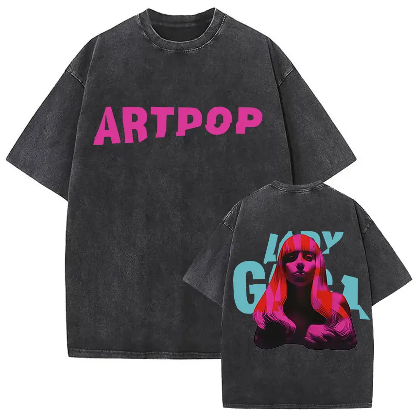 

Vintage Washed Lady Gaga Artpop Graphic Print T Shirts Men Women Fashion High Quality Oversized Cotton T-shirt Loose Streetwear