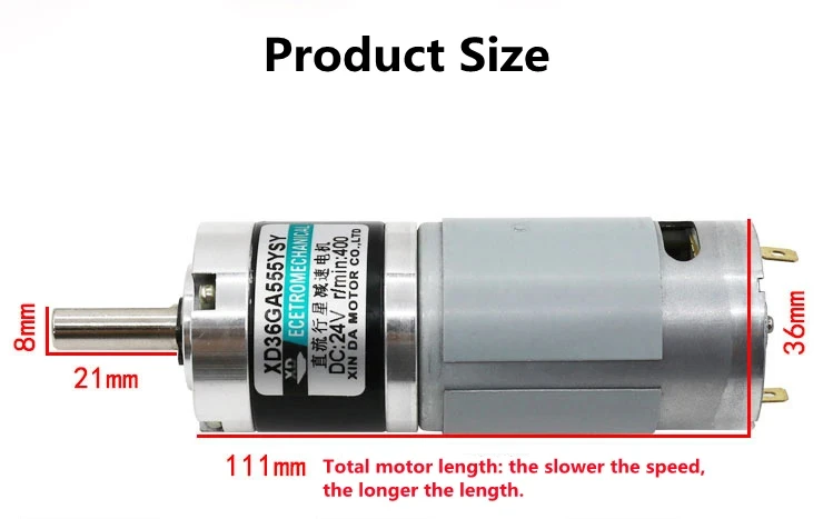36XA555 Motor 15W Hoog Koppel 36mm DC planetaire reductiemotor 12 V/24 V Lage Snelheid Verstelbare Snelheid Kan CW CCW