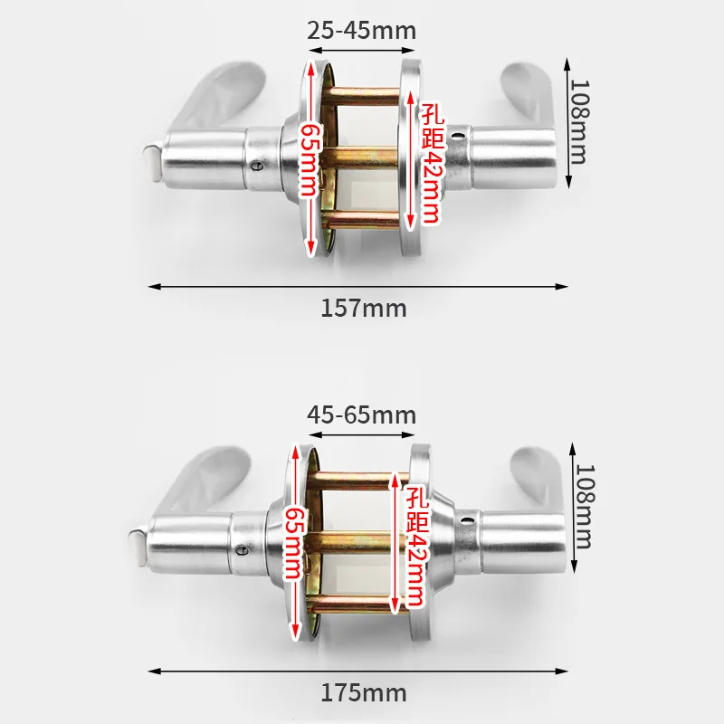 3‑Bar Ball‑Handle Door Lock, Aluminum Alloy Fit for Three‑Column Plastic‑Steel & Color‑Steel Bathroom Door