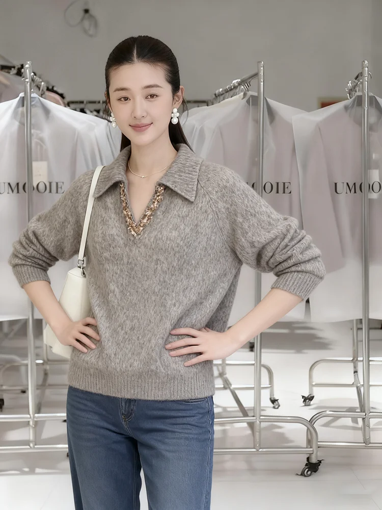 

Autumn Winter Soft Cozy Women's Long Sve V-Ne Knitwear Faionable Commute Ciwalk Casual Warmth Bright Sequins