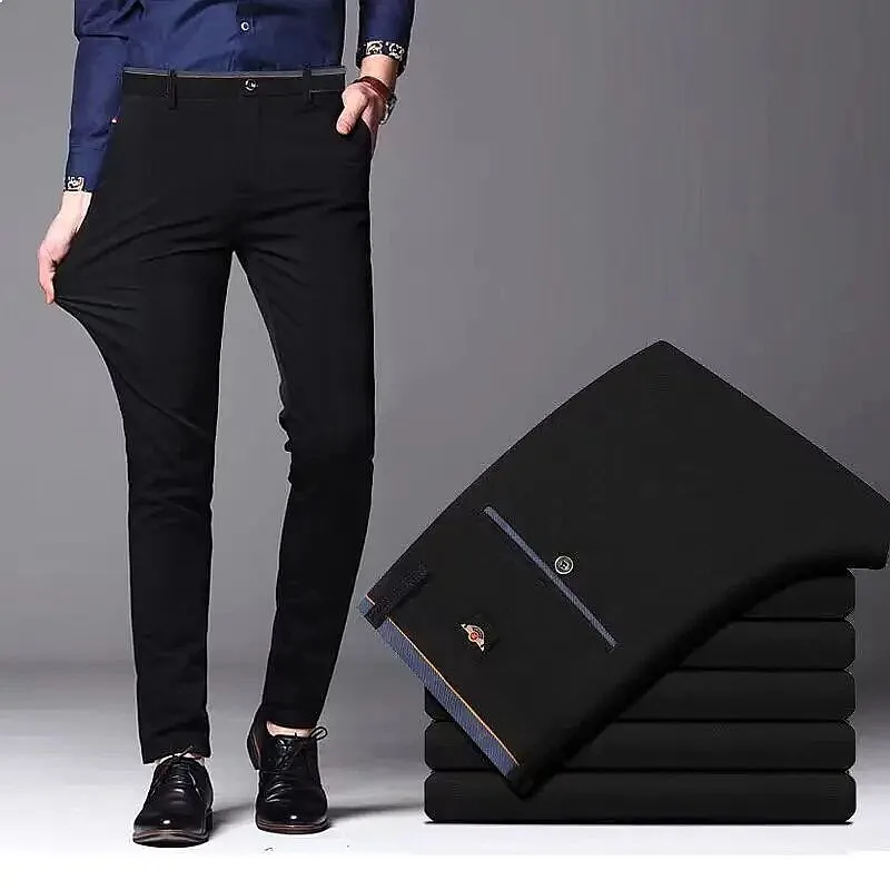 

Men's Elastic Waist Straight Leg Business Casual Dress Pants Solid Black Blue Formal Trousers