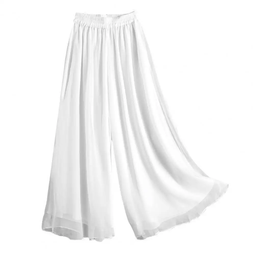 Dubbellaagse Casual Broek Effen Kleur Casual Broek Elastische Hoge Taille Dames Dansbroek Wijde Pijpen Casual Voor Vakantie