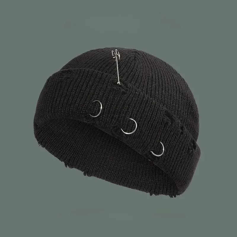 9 Colors Fashionable Ladies Winter Warm Knitted Caps 3 Metal Ring Buckled Hat Cool Pure Hip Hop Hats for Women