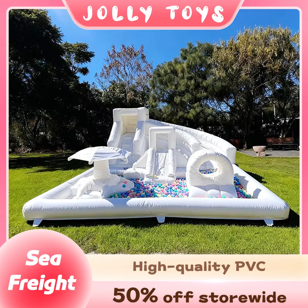

Прохладный летний надувной аквапарк, комбинированный коврик для брызг, горки и яма для мячей, мягкая игровая площадка для детей, игровая площадка на открытом воздухе, белый замок