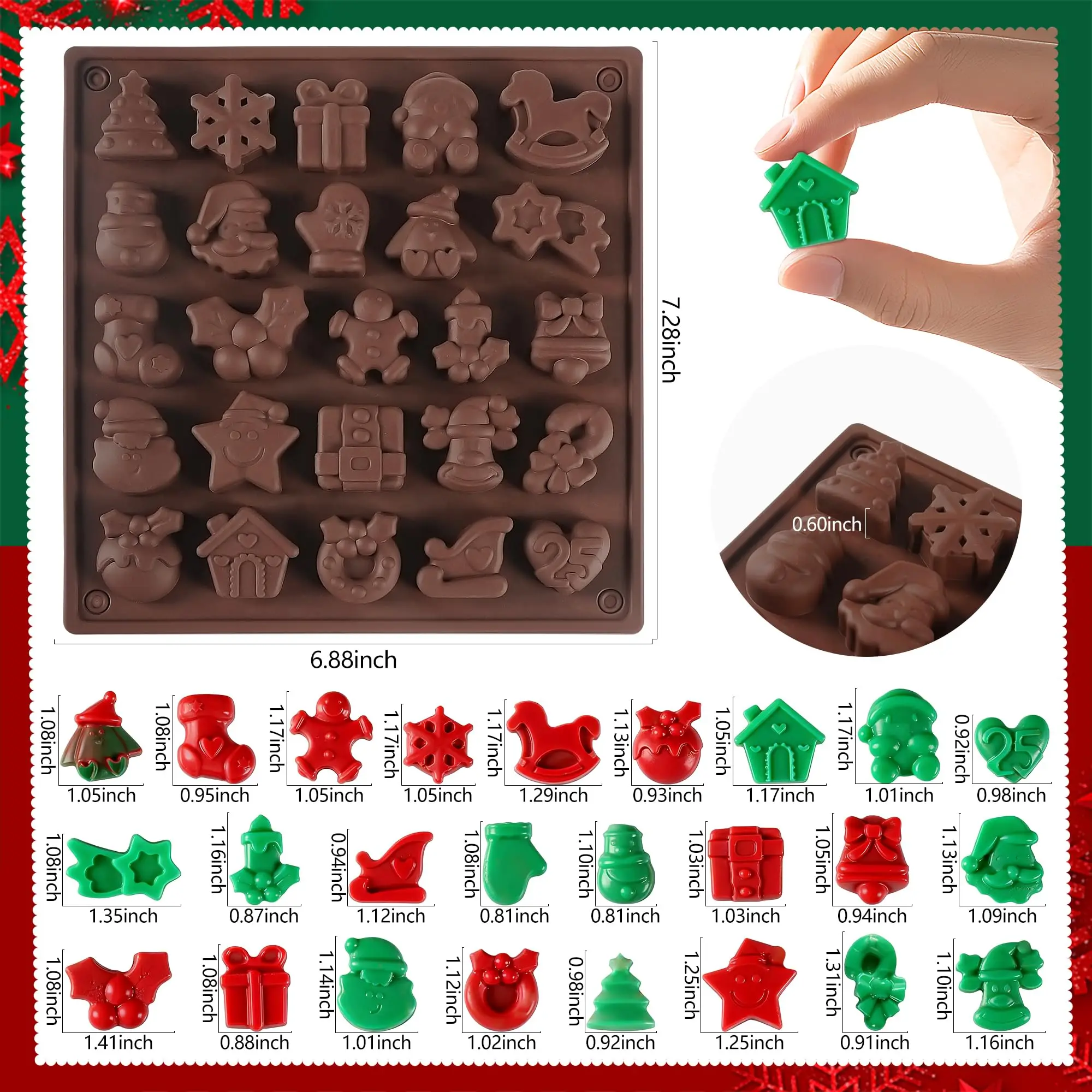 1-2 PCS Christmas Silicone Molds Fondant Chocolate Molds | Silicone Ornament for Christmas Tree Santa, Candy Molds, Ice Cube
