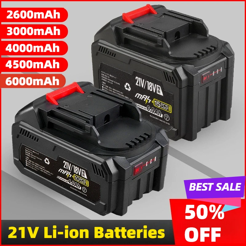 21V 2.6Ah-6.0Ah Rechargeable Lithium Ion Battery for Makita 18V/21V Cordless Power Tools Chainsaw Wrench Replacement Battery