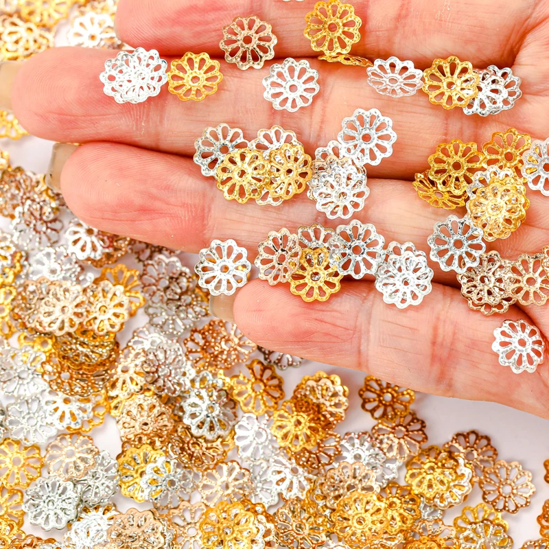 

200pcs/bag Metal Flower Beads End Caps 8mm 7mm 4 Colors Spacer Beads for Earring Necklace Jewelry Making Findings V134