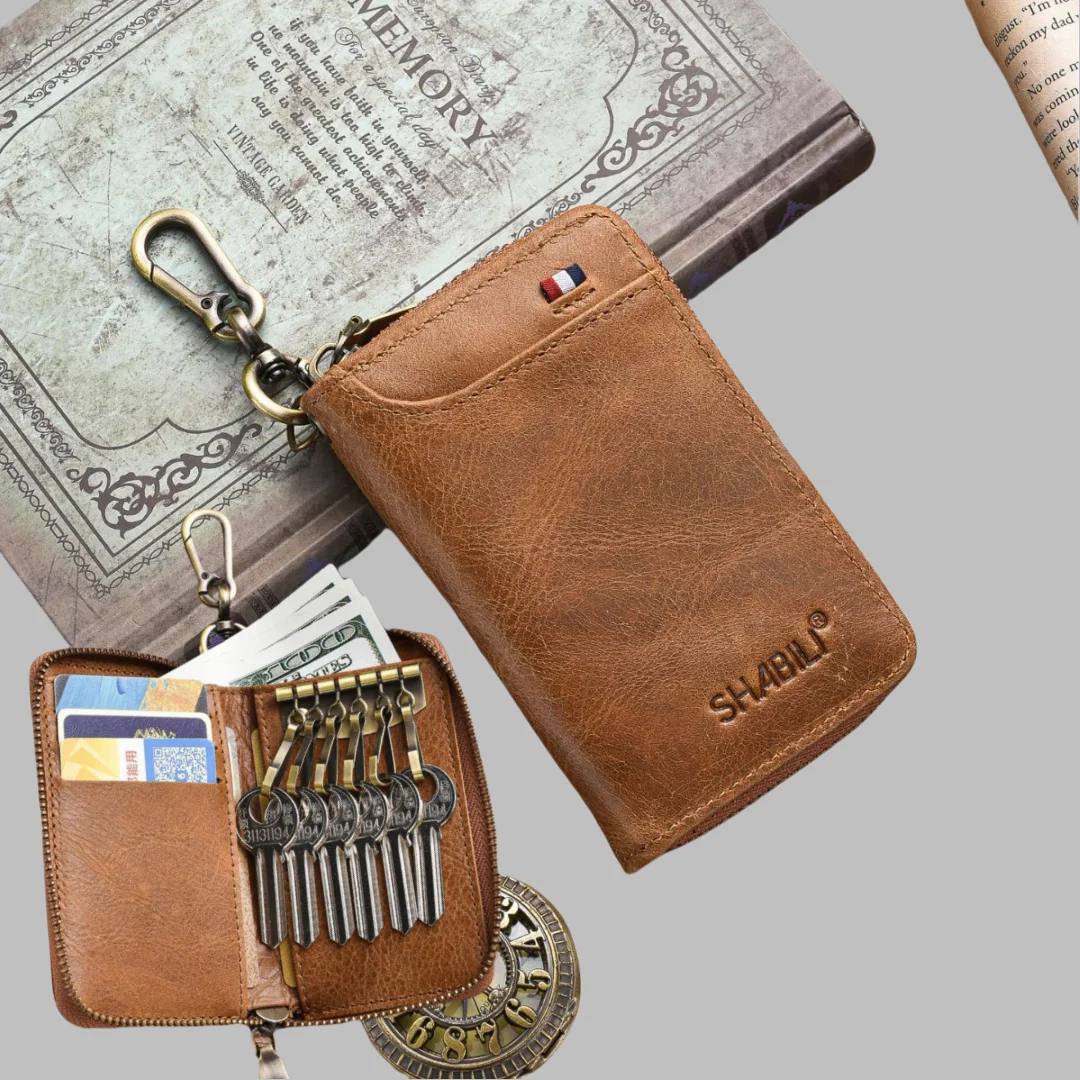 

Full-Grain Leather Key Wallet for Cars with Multi-Card Slots - Protective Case for Home Keys, Access Cards & Essentials