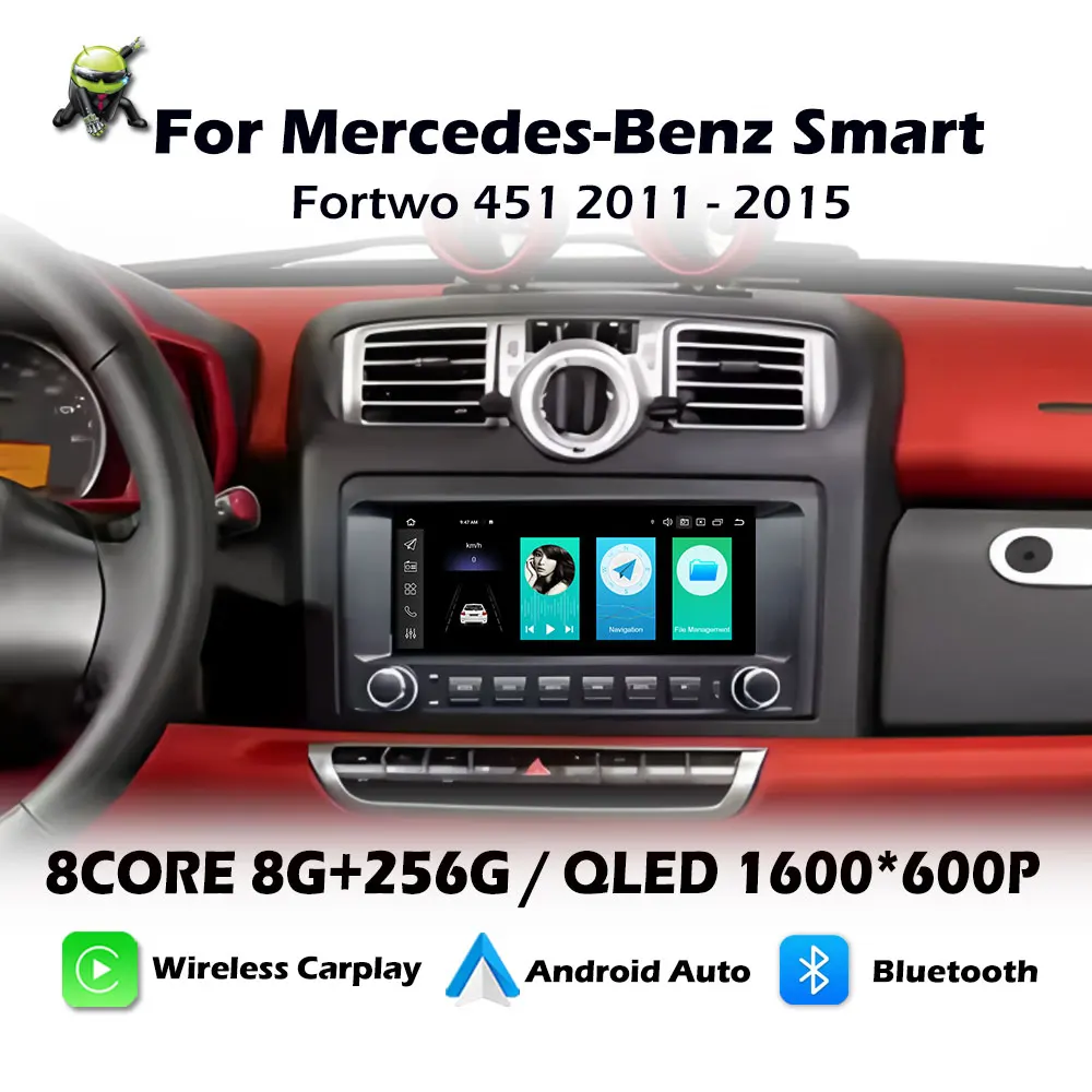 Android 16 For Mercedes-Benz Smart Fortwo 451 2011 - 2015 GPS Navig Car Radio Multimedia Player BT 9.3