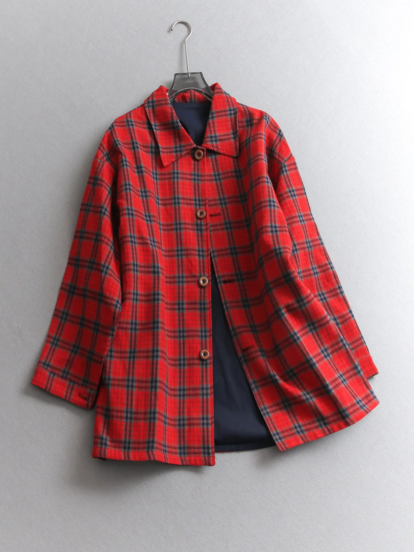 SuperAen Retro Plaid Loose Mid-length Simple Elegant Coats for Women 2026 Autumn New Korean Style Long-sleeved Shirt Coats