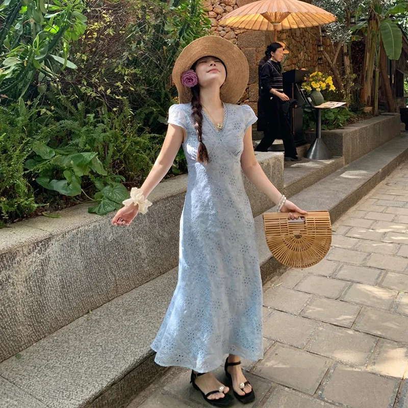 

New Summer 2025 South Korean Dongdaemun niche fashion retro elegant lazy intellectual waist slimming dress