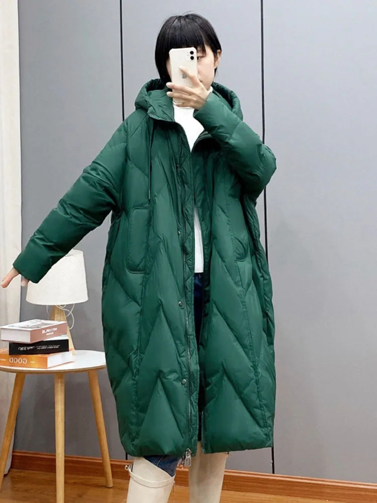 2023 Winter Women 90% White Duck Down Long Jacket Hooded Casual Loose Warm Outwear Female Thick OverSize Puffer Coat