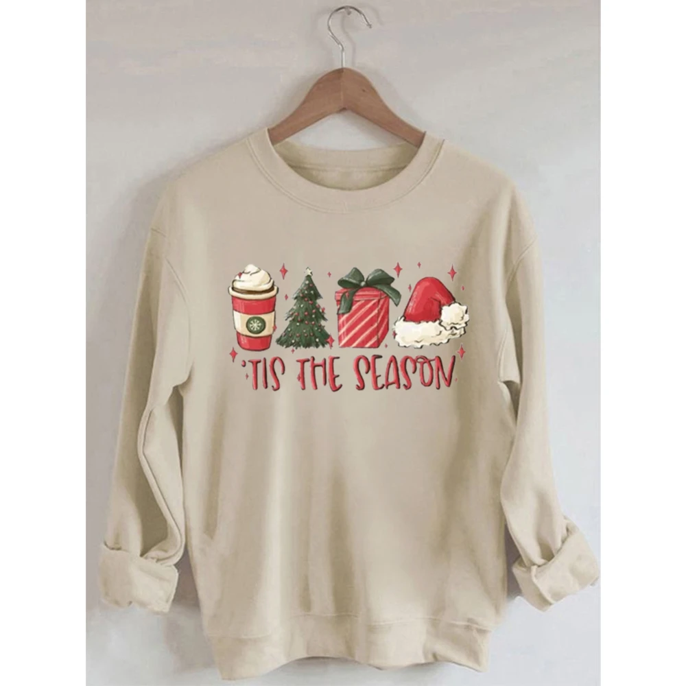 

Rheaclots Tis The Season Christmas Print Women's Cotton Female Cute Long Sleeves Sweatshirt