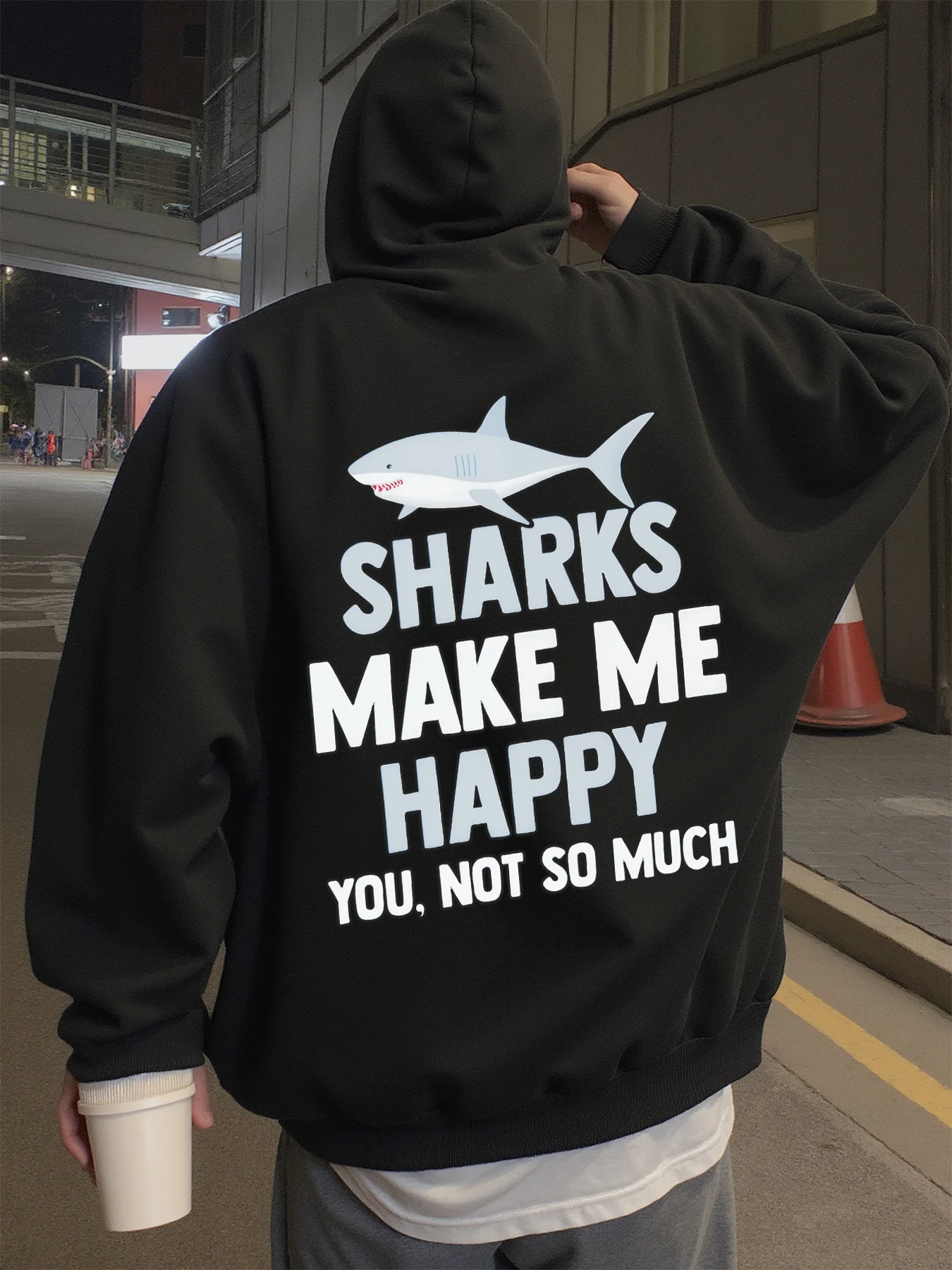 

Толстовка с капюшоном для мужчин, уличная одежда, толстовки с рисунком Sharks Make Me Happy, мужские толстовки с капюшоном на весну, осень и зиму