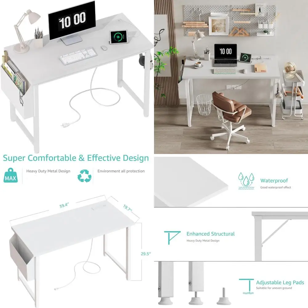 

40-дюймовый учебный стол для подростков, рабочий письменный стол для домашнего офиса с розеткой и зарядной станцией для простого и эффективного использования