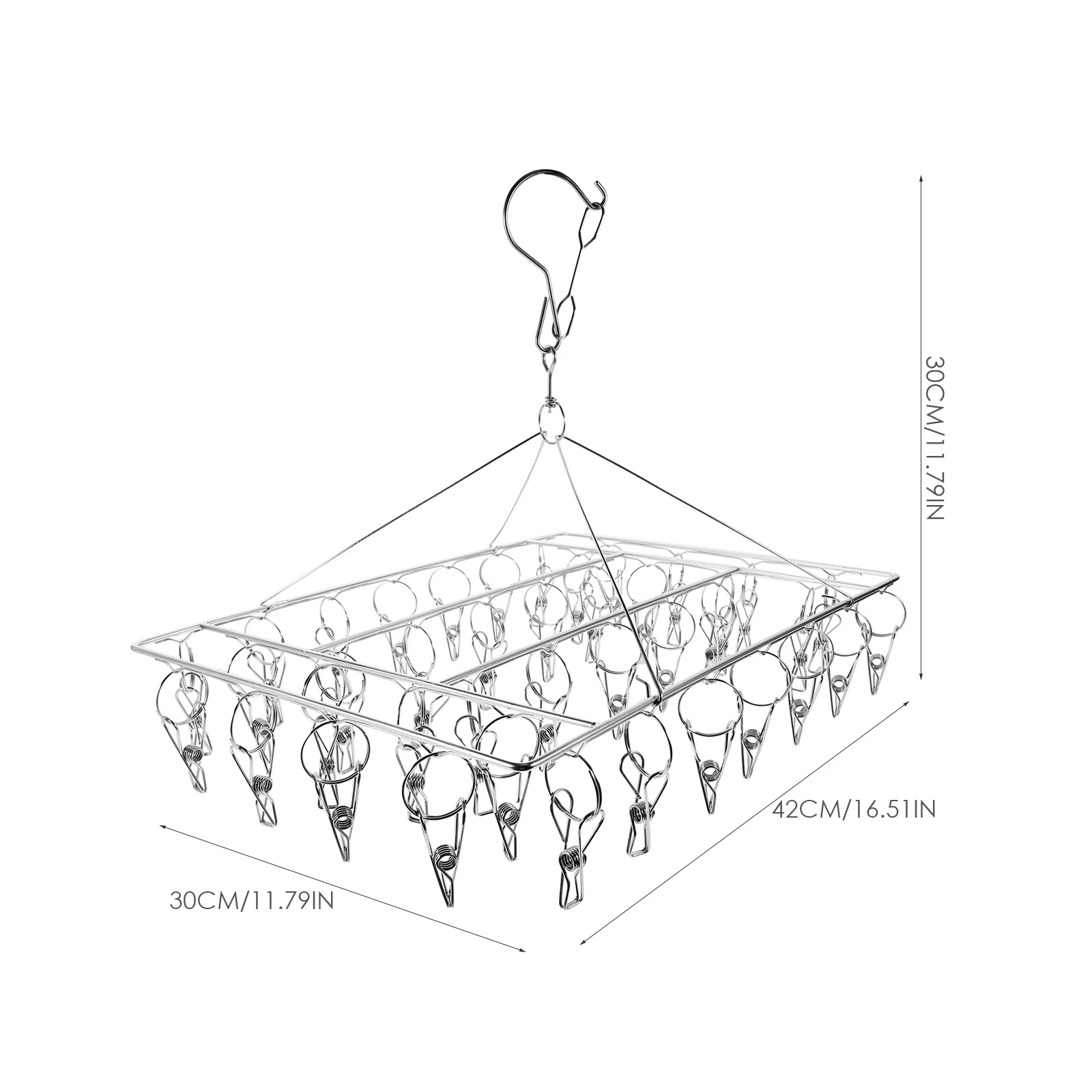 

Sturdy Rustproof Clothes Drying Rack Laundry Hangers Folding Socks Silver Rod Indoor Space Saving Windproof Clips Socks