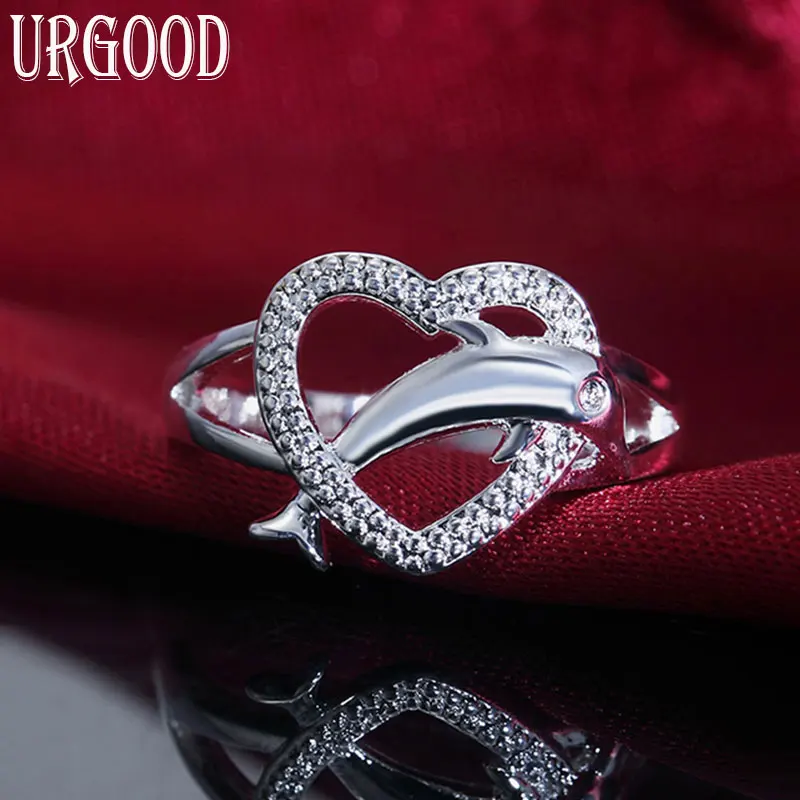 

925 Sterling Silver Dolphin Heart Ring For Women Man Party Engagement Wedding Romantic Fashion Jewelry Gift