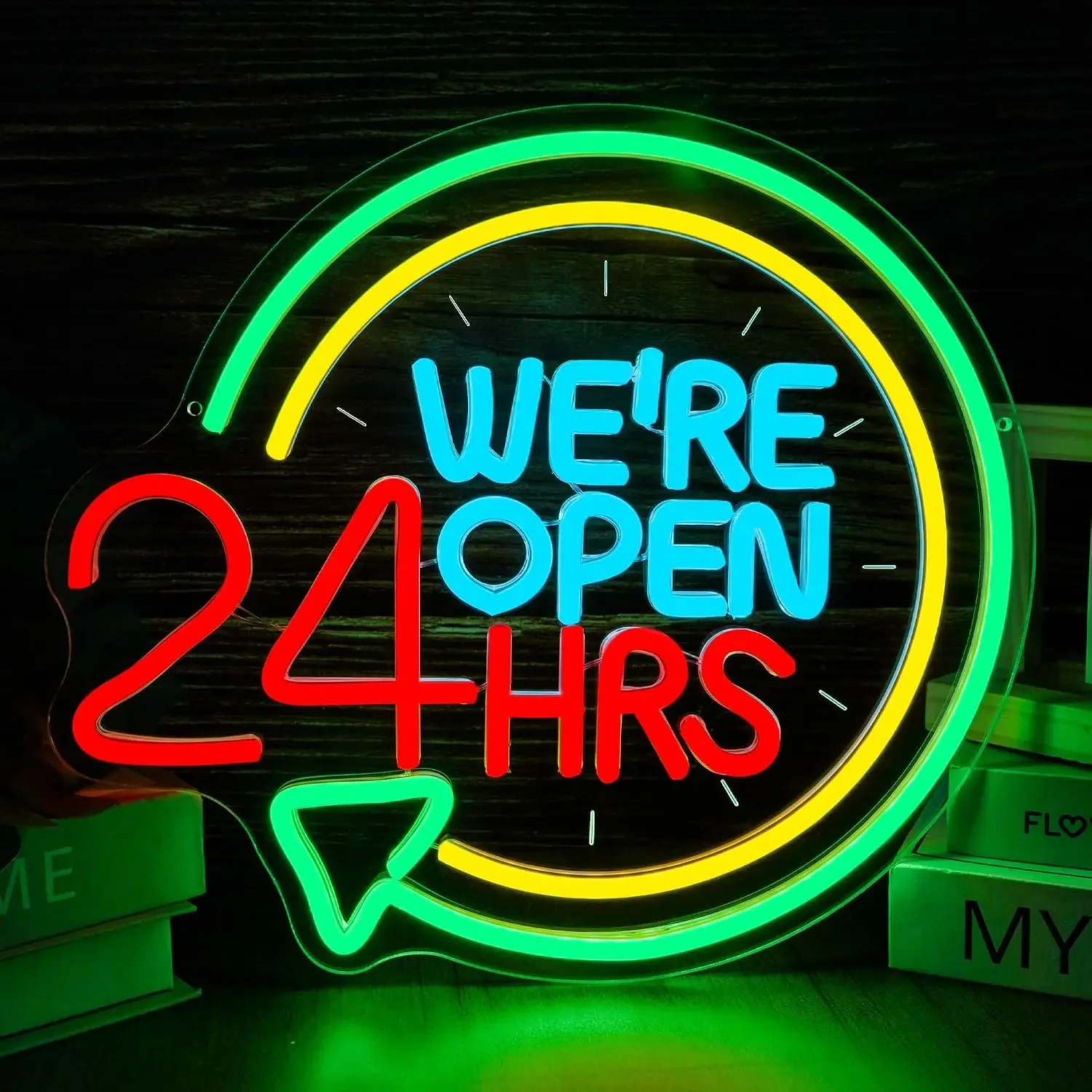 24 Hrs We're Open Neon Sign LED Wall Light, USB Business Shop Window Neon Lamp, Christmas Gift Restaurant Bar Cafe Store Decor