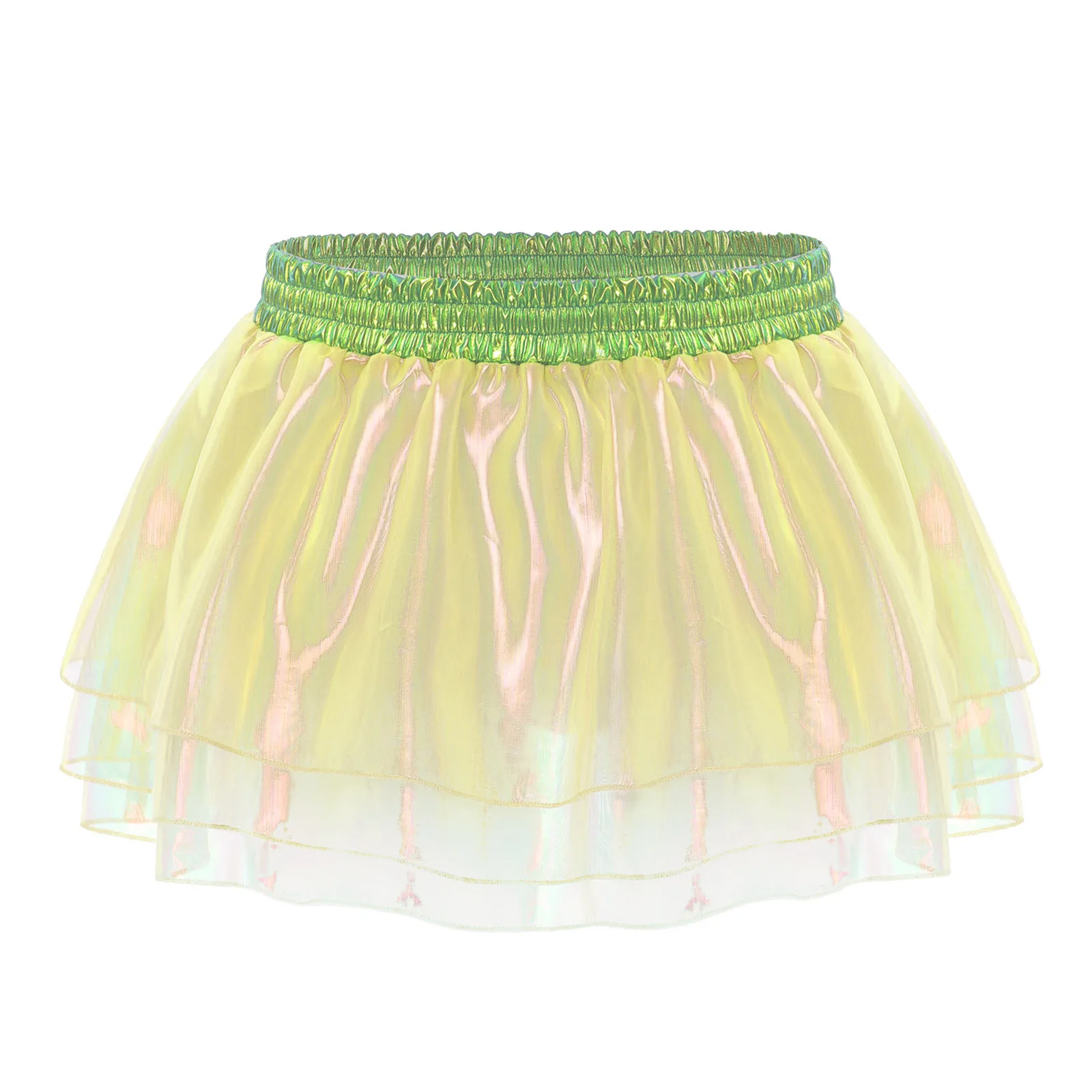 Sexy Women Shiny Short Skirt Transparent Tiered A-line Short Skirt Tutu Skirt for Holiday Rave Party Bar Night Club Wear Cosplay