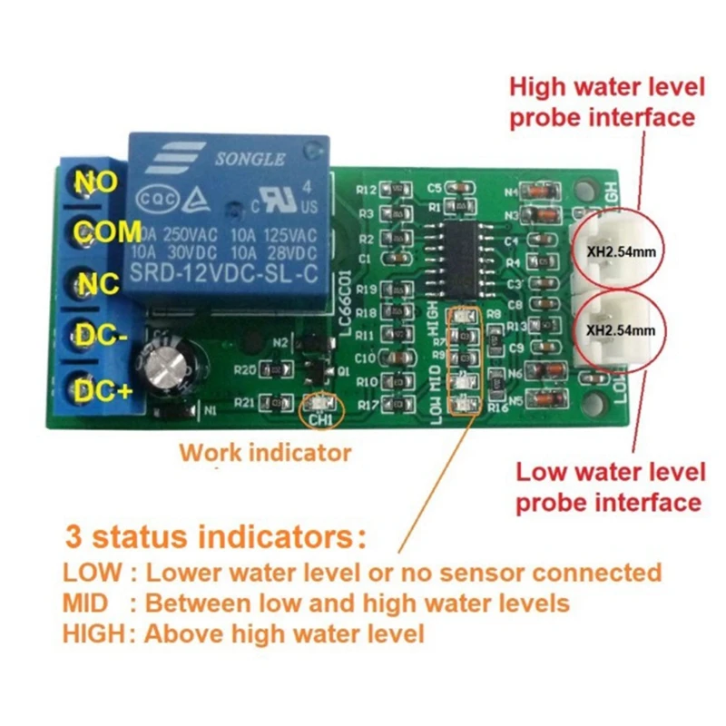 Индикатор высокого среднего и низкого уровня 12 В постоянного тока контроллер уровня жидкости датчик переключатель релейный модуль для аквариума двигателя