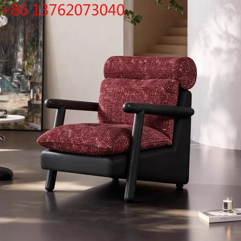Retro French positive red colorful granular fabric casual sofa chair