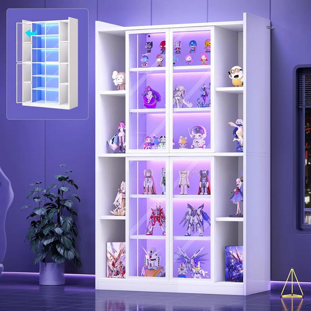 71" Tall 6-Tier Display Cabinet with Doand Adjustable Shelves | Display Cases or Collectibles,Curio Cabinet with LED Lights & Ac