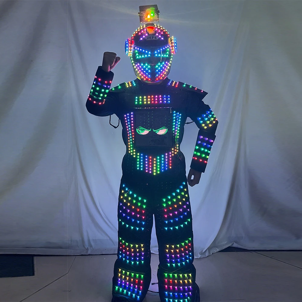 

Светодиодный полноцветный пиксельный костюм робота, светящаяся куртка, костюм для выступлений, светодиодный умный дисплей, полноцветная кожаная куртка-робот