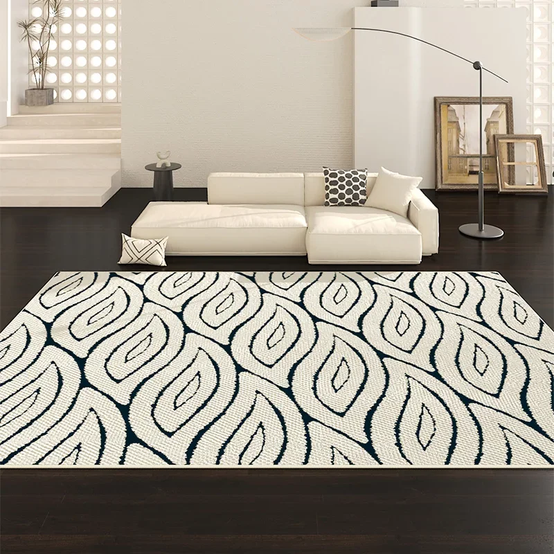 

Cream Retro Style Living Room Carpet Bedroom French Coffee Table Waterproof Carpets High End Bedside Black White Anti Slip Rug
