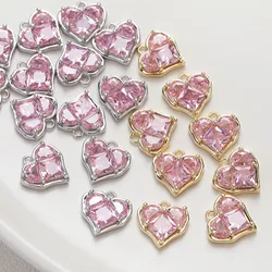 2PCS Sweet Pink Zircon Love Heart Pendant 14K Gold Plated Jewelry Making Supplies For Necklace Accessories