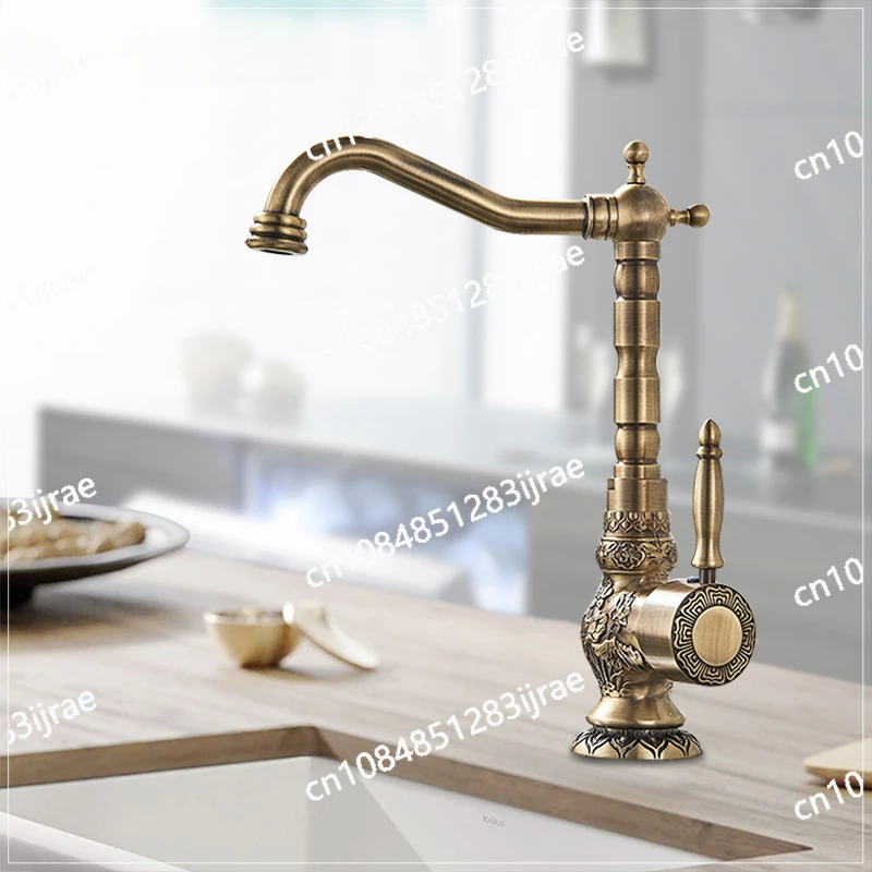 

Antique Brass Bathroom Basin Carved Faucet Europe Style Para Sink Tap 360 Rotation Single Handle Mixer Tap Torneiras