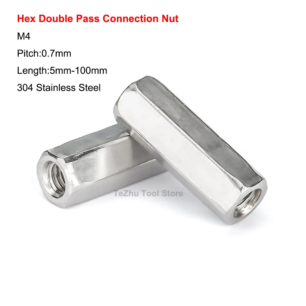 M4 304 Stainless Steel Hexagonal Double Pass Stud Extension Nut Fitting Hex Screw Cap Isolation Post Support Post