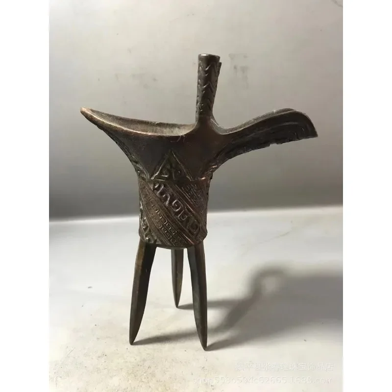 Antique Copper Chinese Han Dynasty Wine Cup Statue Desktop Ornaments Liquor Cabinet Figurines Living Room Home Decoration Crafts