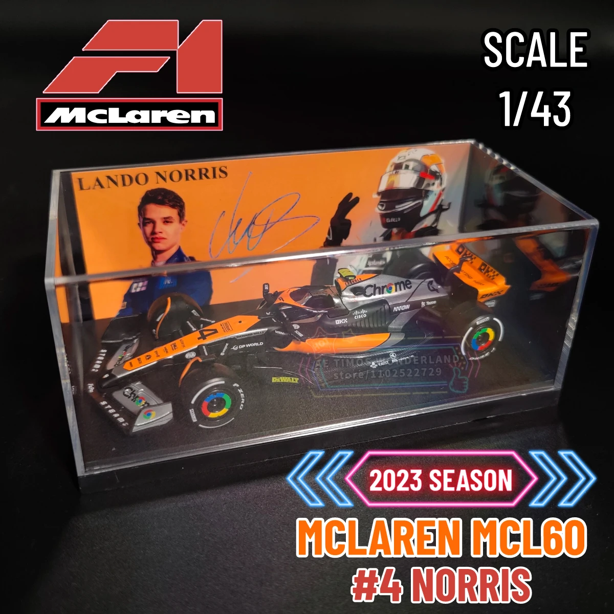 Bburago 1:43 F1 2023 Mclaren MCL60 Replica Car Model Norris Piastri Signature Showcase Formula 1 Miniature Art Figure Gift Toy