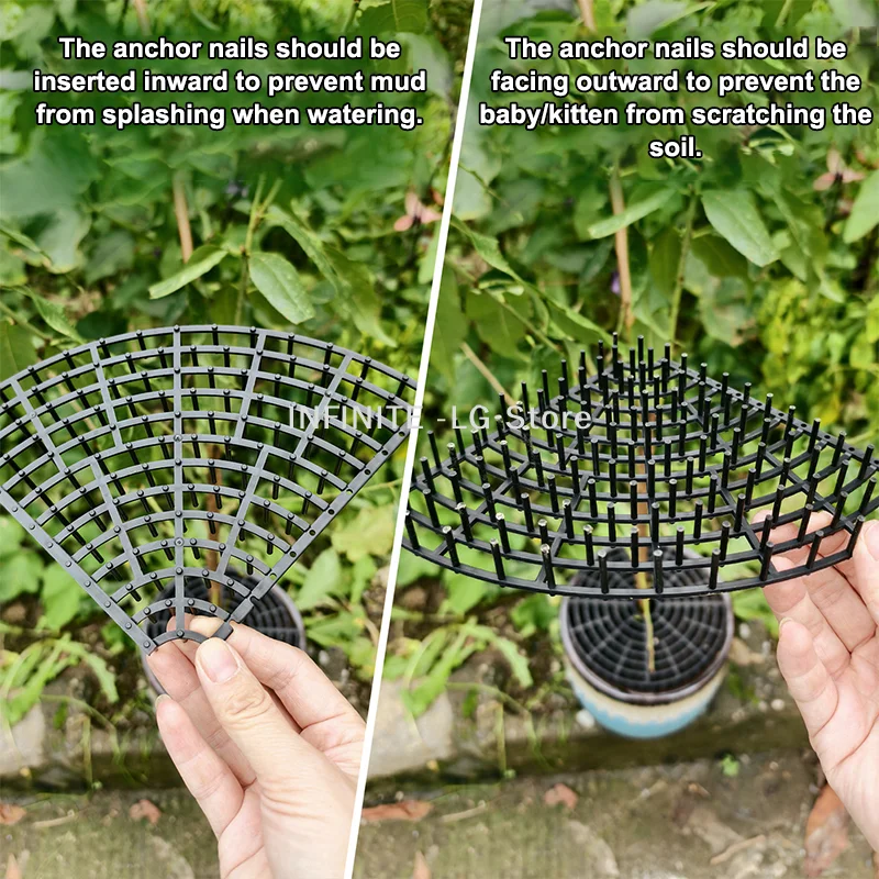 Dual-Use Plant Pot Grid Soil Protector With Barbed Cut-Outs Plastic Cover For Indoor Outdoor Plants, Prevents Cat Dog Digging
