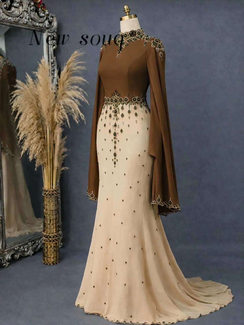 

2026 контрастного цвета, мусульманские атласные вечерние платья русалки, индивидуальные платья с кристаллами Ближнего Востока и бисером для женщин, вечерние вечерние платья