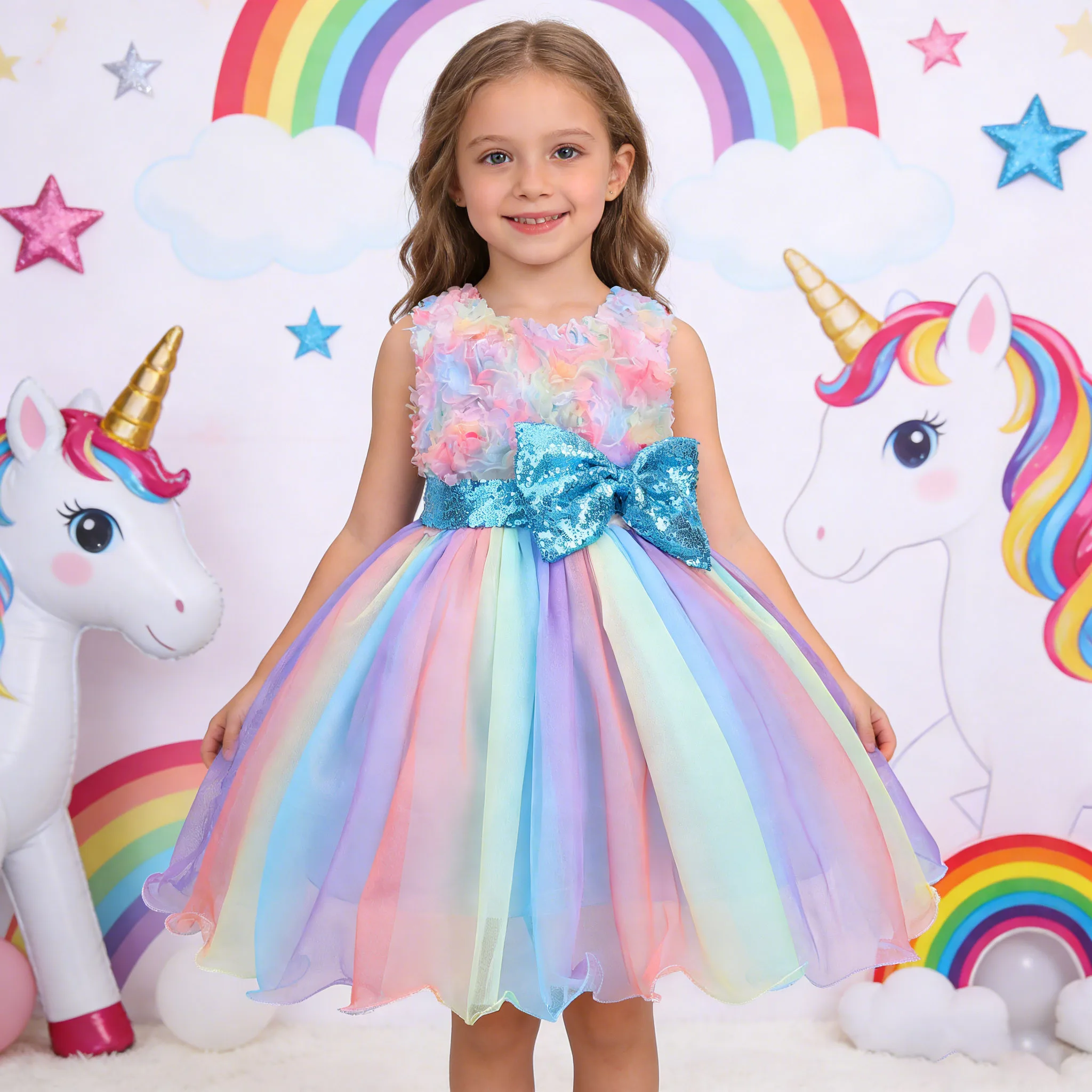 Unicorn Girls Carnival Dress Kids Birthday Party Princess Costume for 2-12Years Children Birthday  performance Stage Vestidos