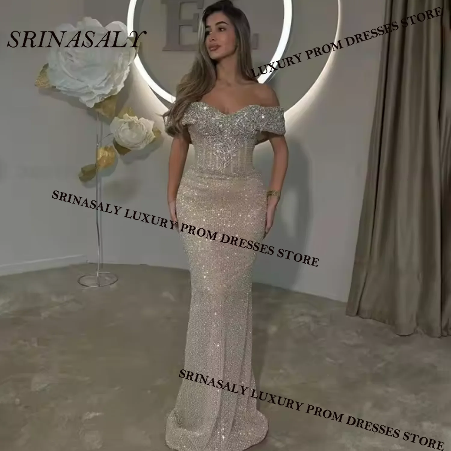 الأفريقية مخصصة Aso Ebi حورية البحر فساتين لحضور الحفلات الموسيقية الماس كريستال ثوب مسائي طويل بريق الترتر فتاة سوداء فستان حفلات الزفاف #1