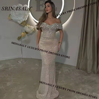 African Customized Aso Ebi Mermaid Prom Dresses Diamond Crytals Evening Gown Long Glitter Sequins Black Girl Wedding Party Dress