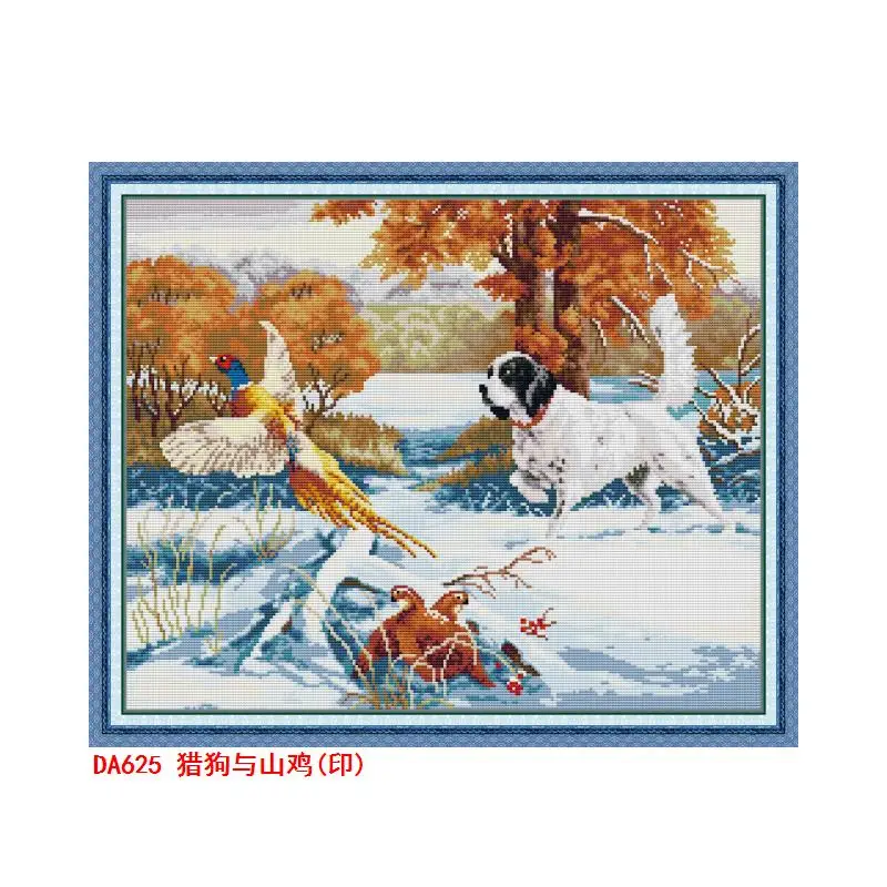 Hound and Pheasant cross stitch kit bird winter snow 18ct 14ct 11ct count printed embroidery e needlework craft  free ship