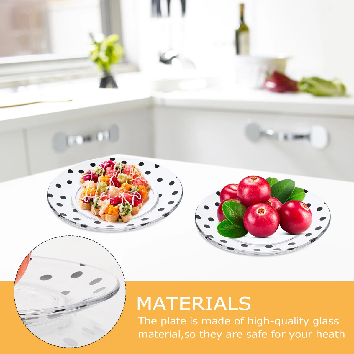 

1Pcs Dotted Pattern Glass Plate Creative Salad Dessert Fruit Plate Serving Dish for Home Parties Restaurants Glass Dish